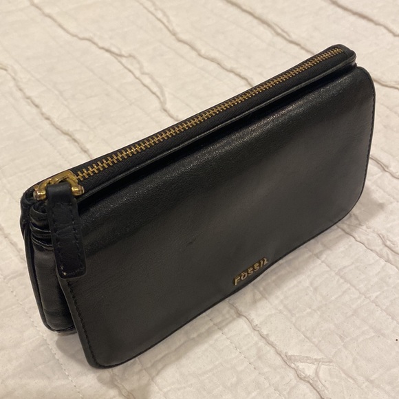 Fossil Black Vegan Leather Memior Slim Wallet Snap Closure Black - Picture 4 of 9